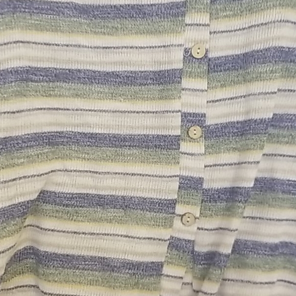 Lightweight sweater blue,green taupe, white stripe - Picture 2 of 5